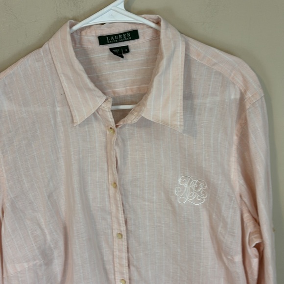 Lauren Ralph Lauren Light Pink Linen Striped Shirt Size 1X - Picture 5 of 14